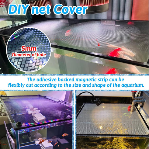 7.5 FT DIY Magnetic Fish Aquarium Anti-Jumping Net Cover, Mesh Screen Netting for Aquarium Lid, Prevents Fish Jumping