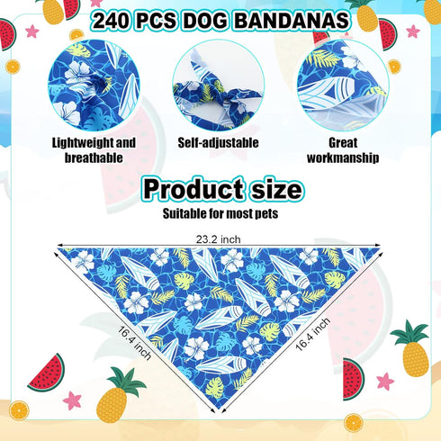 Aliceset 180 Summer Pcs Pet Dog Bandana Bulk Fruit Bandanas for Dogs Adjustable Washable Tropical Pet Triangle Scarf