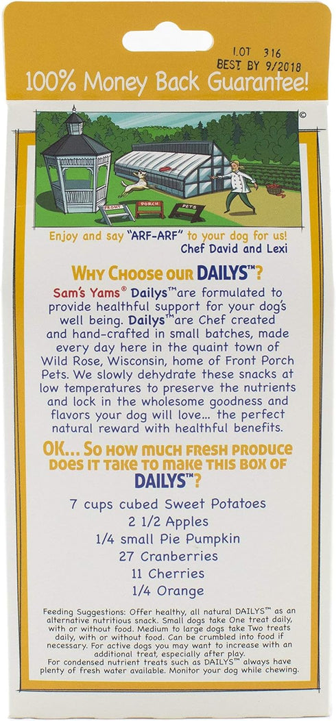 Sams Yams Sweet Potato Dog Treats, Healthy Dog Treats for Large, Medium or Small Breed Dogs, Vegan Sweet Potato Dog Chews Made in USA - Sam's Yams DAILY's Replenishing Pumpkin Recipe Dog Snacks, 7oz