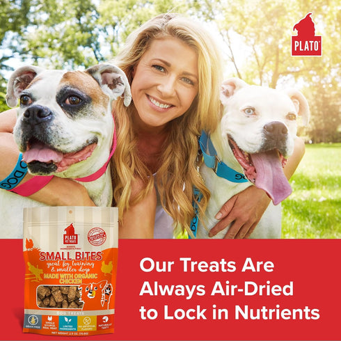 PLATO Small Bites Dog Treats - Natural Real Meat & Chicken Flavor, Grain Free, 2.5 Ounces