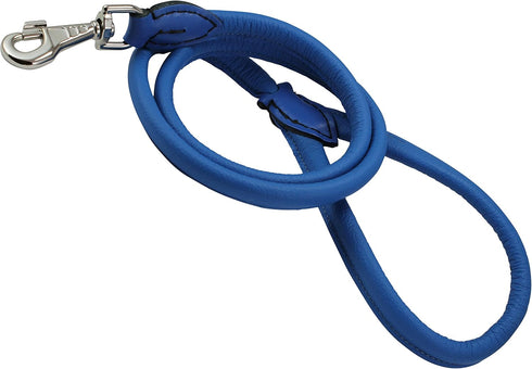 Dogs My Love 4ft Long Round Genuine Rolled Leather Dog Leash, Blue (Large: 1/2")
