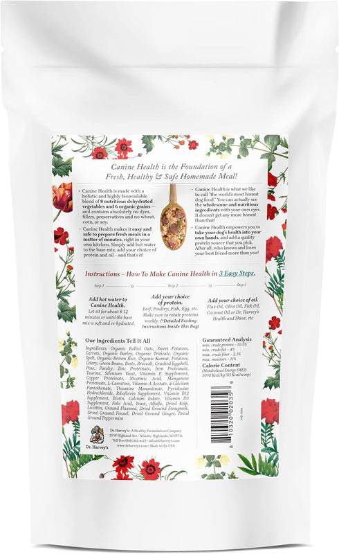 Dr. Harvey's Canine Health Miracle Dog Food, Human Grade Dehydrated Base Mix, Organic Whole Grains, 6.5 oz