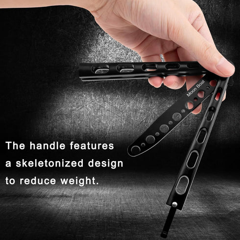Moon Boat 2PCS Butterfly Knife Training Practice Comb, Unsharpened Blade Black Silver