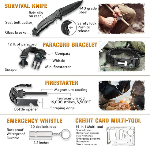 Survival Kit - 265 Pcs First Aid Kit, Bug Out Bag, Emergency Outdoor Gear, Molle System, Camping Accessories