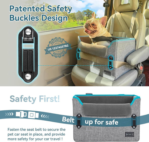 PETSFIT Dog Car Seats for Small Dogs Patented Safety Buckles Safety Tether Foldable Travel Dog Booster Car Seat Reduces