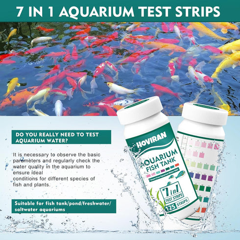 7 in 1 Aquarium Test Strips, 125 Count for Freshwater, Saltwater, Pond Water Testing Kit
