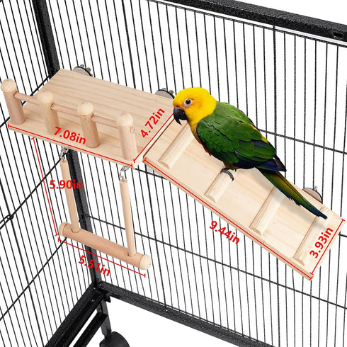Bird Perches Platform Swing with Climbing Ladder, Sturdy Wooden Playing Gyms for Small Birds