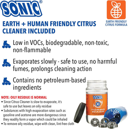 SONIC Turbo Wash, Complete Skate Bearing Cleaning Kit, Includes 8 oz Citrus Cleaner, Made in USA