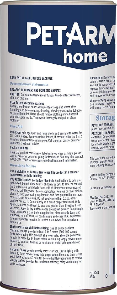PETARMOR Home Carpet Powder for Fleas and Ticks, Protects Your Home, Deodorizes Carpets, 16 Ounce