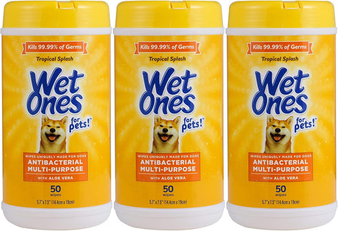Wet Ones for Pets Multi-Purpose Dog Wipes with Aloe Vera, 50 Count - 3 Pack, Wipes for All Dogs, 150 Count Total