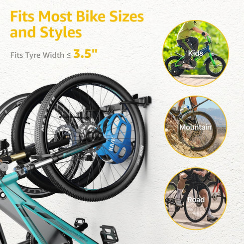 monTEK Enhanced Bike Storage Rack, Adjustable 3-Bike and 2-Helmet Hangers for Indoor Storage
