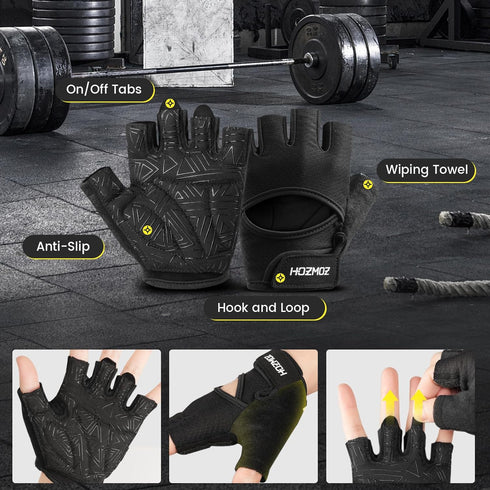 HOZMOZ Ventilated Weight Lifting Gloves, Thick Padded Workout Gym Gloves with Full Palm Protection & Grip & Shock