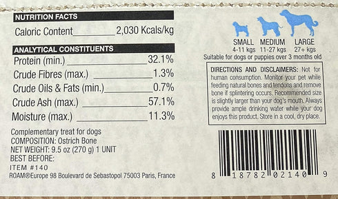 ROAM Pet Treats Boss-trich and XL Marrow Bone Pack of 2 for Large Dogs - Long Lasting Ostrich Dog Bones