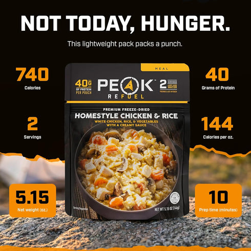 Backpacking (2-Pack) Peak Refuel Homestyle Chicken and Rice | Freeze Dried and Camping Food | Amazing Taste | High