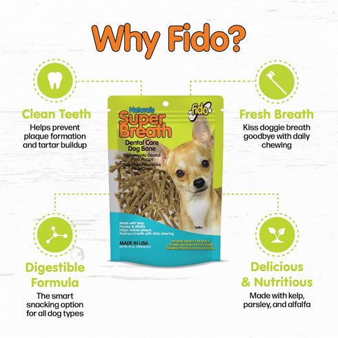 Naturals Super Breath Dental Care Bones for Dogs - 100 Count Mini Treats for Extra Small Dogs, Made in USA