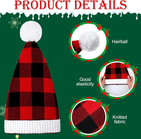 Loopeer 3 Pieces Christmas Knitted Hats - Winter Warm Beanie Caps with Pom Pom Santa Hat