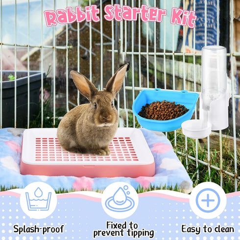 19 Set Pcs Rabbit Starter Kit Small Bunny Litter Box Rabbit Grooming Kit Water Bottle Bunny Toys Hay Feeder Bowl