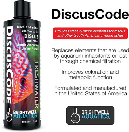 Brightwell Aquatics DiscusCode, Trace & Minor Elements for Discus & Other South American Riverine Fishes, 250-ml