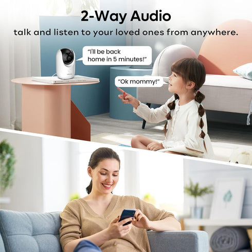 adomii 2K 33ft 2 Indoor Cameras for Home Security - Camera with Pan/Tilt, Night Vision, Way Audio, BLE Pairing - Motion