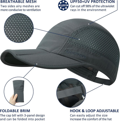 GADIEMKENSD Mens Folding Outdoor Hat Long Brim UPF 50+ Sun Protection