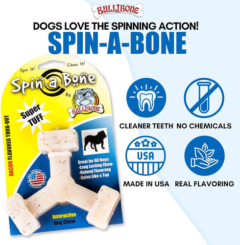 Bullibone Nylon Dog Chew Toy - Spin-a-Bone Interactive Toy that Improves Oral Health