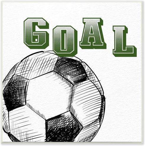 Stupell Industries Goal Soccer Ball Sports Green Varsity Typography Wall Plaque, 12 x 12 Designed by Kim Allen
