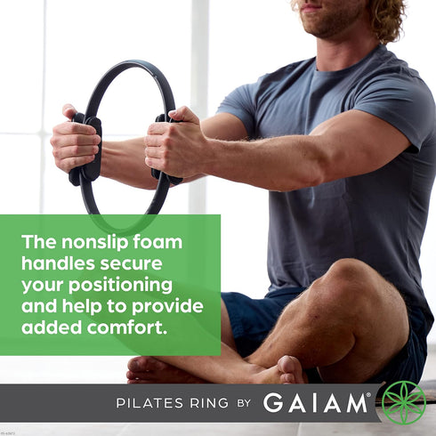 Gaiam Pilates Ring 15" Fitness Circle with Foam Padded Handles for Toning Arms, Thighs & Core, Black