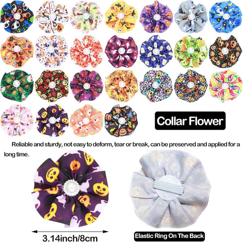 100pcs Halloween Dog Bow Ties Bulk Adjustable Neckties for Small Medium Dogs, 25 Set Pumpkin Patterns for Party Holiday