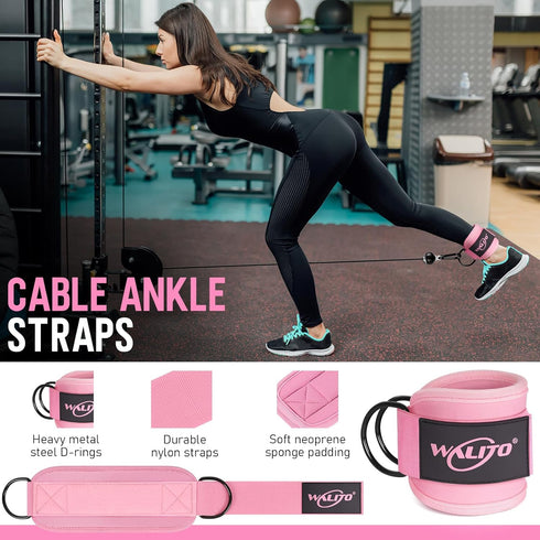 WALITO 8Pcs Barbell Pad Set for Hip Thrust, Squat Pad with Gym Ankle Straps, Resistance Bands, Carry Bag