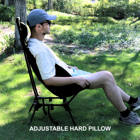 Wildhiker Compact High Back Camping Chair - Foldable with Dual Sitting Modes, Pillow, Arm Pads and Side Pockets