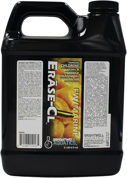 Brightwell Aquatics Erase-Cl - Chloramine, Chlorine, and Ammonia Remover for Aquariums - 67.6 fl oz
