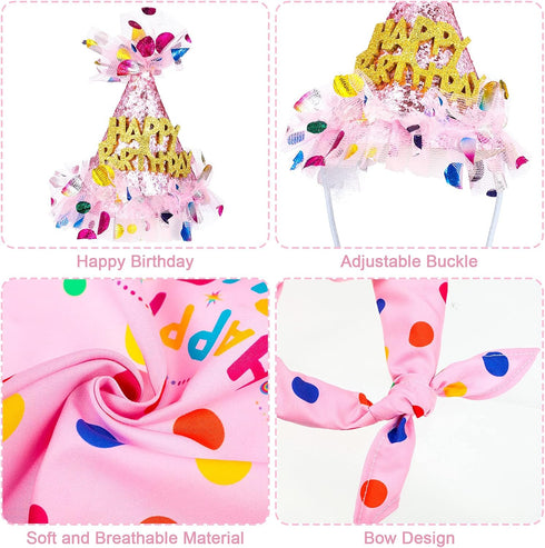 Weewooday 4 Pieces Dog Birthday Outfits, Dog Girl Bandana with Hat and Dress Set for Puppy 1st Birthday Party Supplies