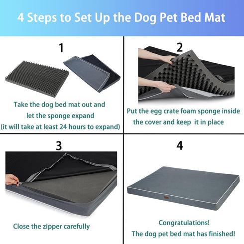 Dog Bed Mats for Big Dogs - Orthopedic Thick Egg Foam Crate Bed, Removable Washable Cover, Non-Slip Bottom (Dark Gray,