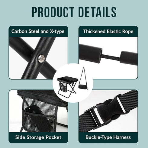 ABUUL 265Lbs, Portable Collapsible Stool - Folding Chair with Storage Pouch, Convertible Satchel for Hands-Free Carry