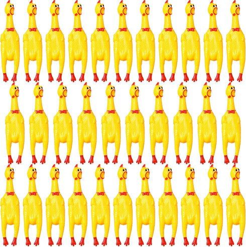 Honoson 32 Pcs 12'' Rubber Chicken Dog Toy - Squeeze Screaming Chicken Toy for Reducing Separation Anxiety (Yellow)