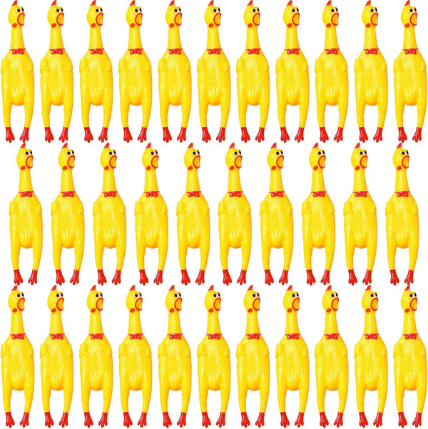 Honoson 32 Pcs 12'' Rubber Chicken Dog Toy - Squeeze Screaming Chicken Toy for Reducing Separation Anxiety (Yellow)