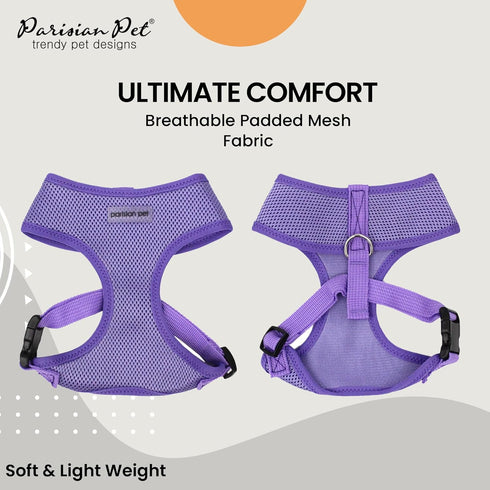 Parisian Pet Girl Dog Harness - Soft Padded Lilac Vest Harness for Medium-Sized Dogs, Cooling for Walking