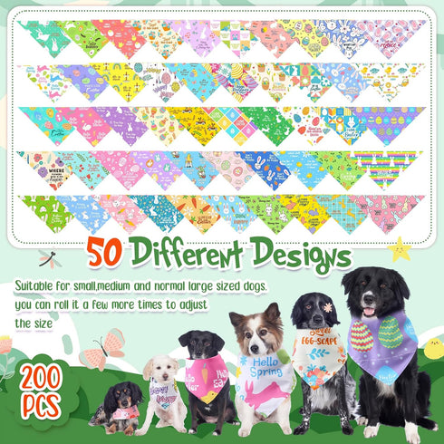 100 Kacctyen Pcs Easter Dog Bandanas Bulk Dog Adjustable Cute Washable Triangle Kerchief Scarf Bibs for Small to Medium