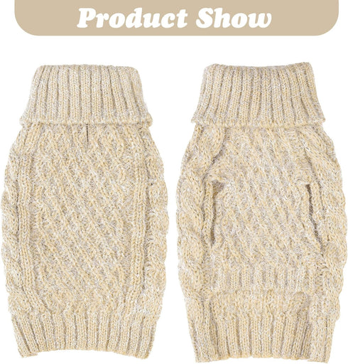 Turtleneck Small Dog Sweaters - Classic Cable Knitwear Winter Coat for Small Medium Dogs, Cream, Size S