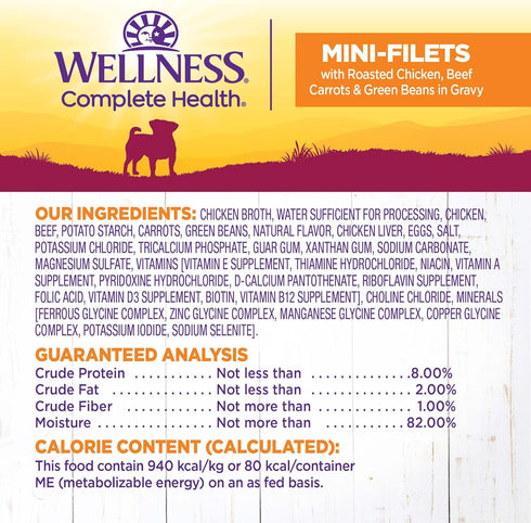 Wellness Petite Entrées Mini-Filets, Roasted Chicken, Beef, Carrots & Green Beans in Gravy, 3-Ounce Cup (Pack of 12)