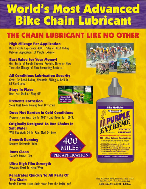 BIKE MEDICINE Purple Extreme Performance Synthetic Chain Lubricant, High Mileage Bicycle Lube