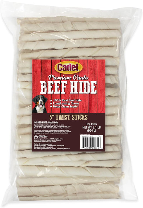 Cadet Premium Grade Beef Hide for Dogs, Long Lasting Rawhide Twist Chew