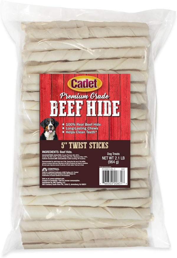 Cadet Premium Grade Beef Hide for Dogs, Long Lasting Rawhide Twist Chew