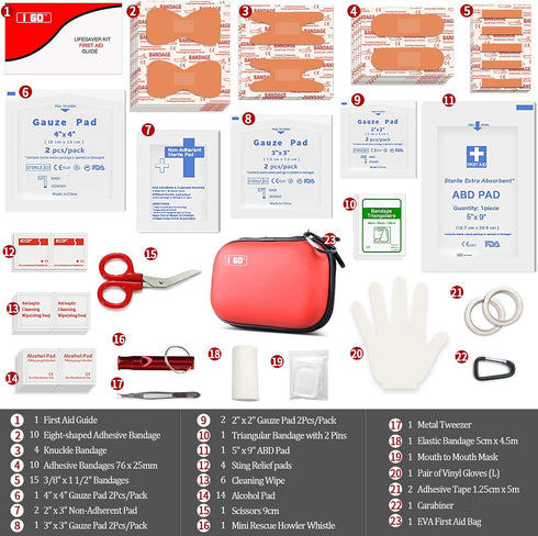 I GO 85 Pieces Hard Shell Mini Compact First Aid Kit, Small Personal Emergency Survival Kit for Travel