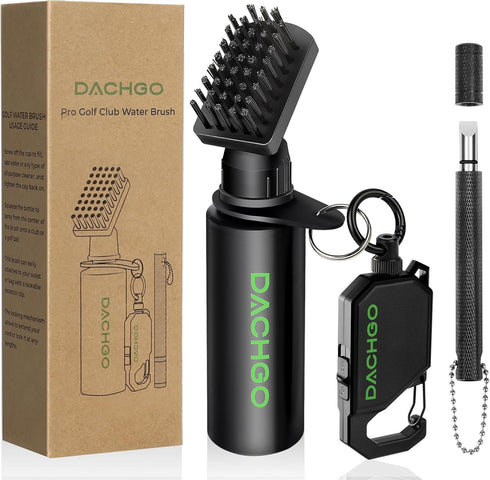 Pro Golf Club Cleaner Brush with Groove Sharpener Tool, Lockable Retractor Clip & 4 oz Water Squeeze Bottle
