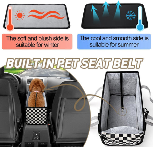 Console Dog Car Seat - Portable Dogs Armrest Booster Seat for Small Dog, Foldable Pet Car Seat with Safety Belt, Black