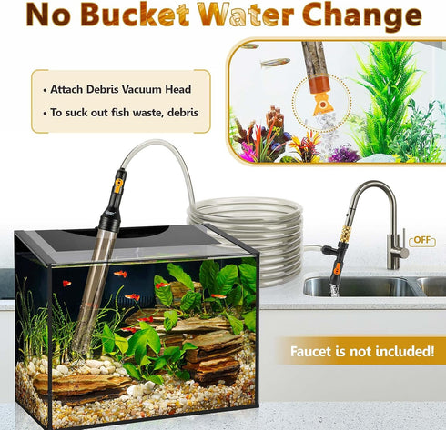 hygger Bucket-Free Aquarium Water Change Kit, Metal Faucet Connector with Long Hose 33FT