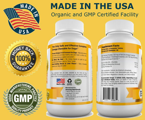 Amazing Omega 3 for Dogs, Fish Oil Supplement for Itchy Skin Relief, 120 Salmon Flavor Chews