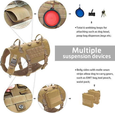 Forestpaw Tactical Dog Harness for Small Sized Dogs, No Pull Military Vest with Handle and Pockets (Brown, S)