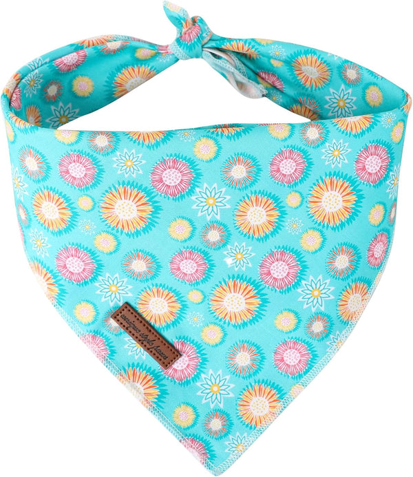 Summer Dog Bandana, Unique Style Paws Blue Sunflower Dog Bandanas, Flower Puppy